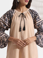 trueBrowns Beige Cotton Print Long Dress - Distacart