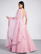 House of Panchhi Pink Net Sequins, Zarkan And Thread Embroidery Lehenga Choli & Dupatta