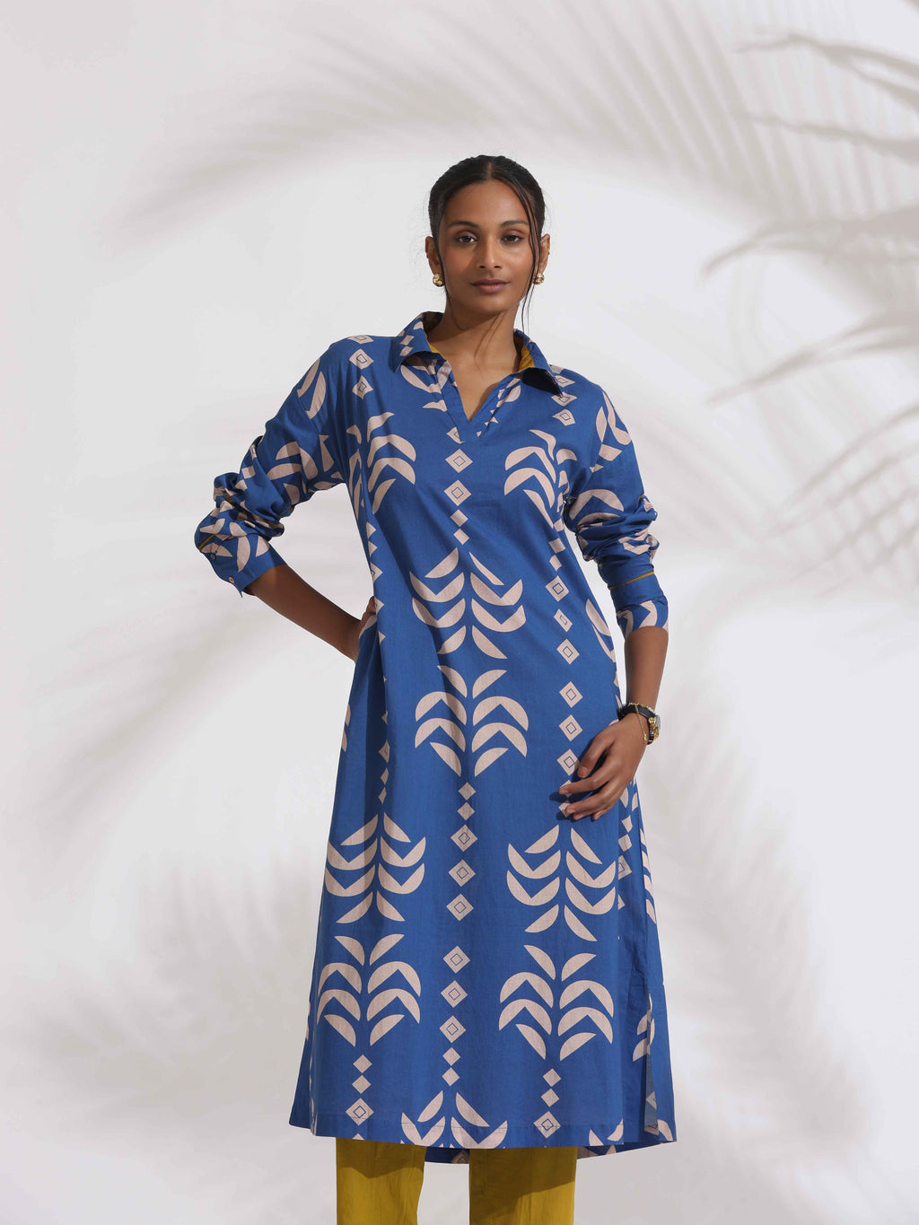 trueBrowns Blue Cotton Stripe Print Kurta Set - Distacart