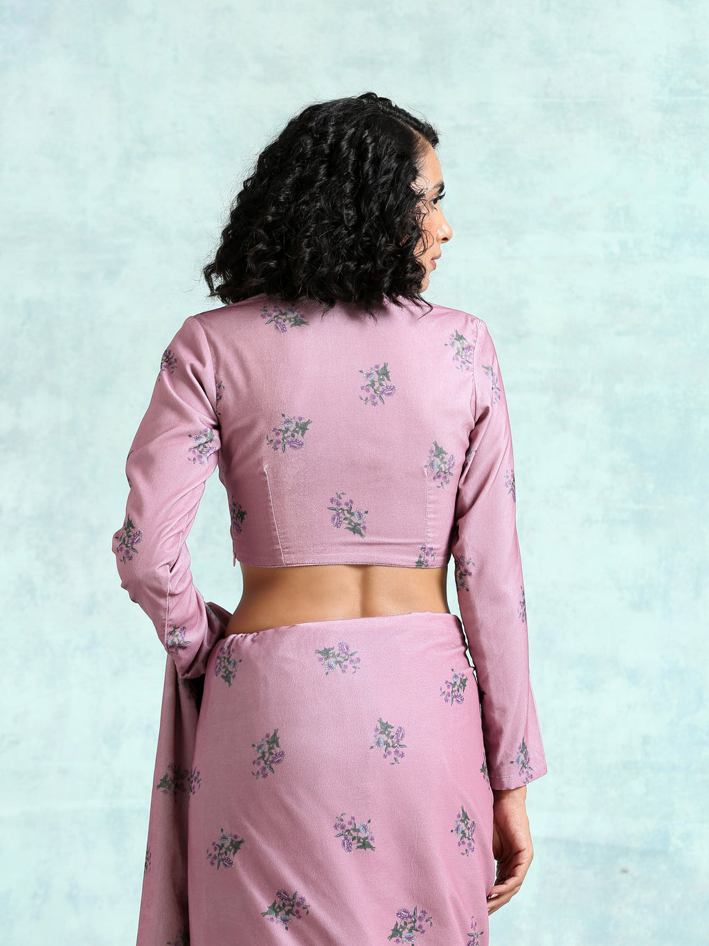 trueBrowns Light Mauve Printed Velvet Blouse
