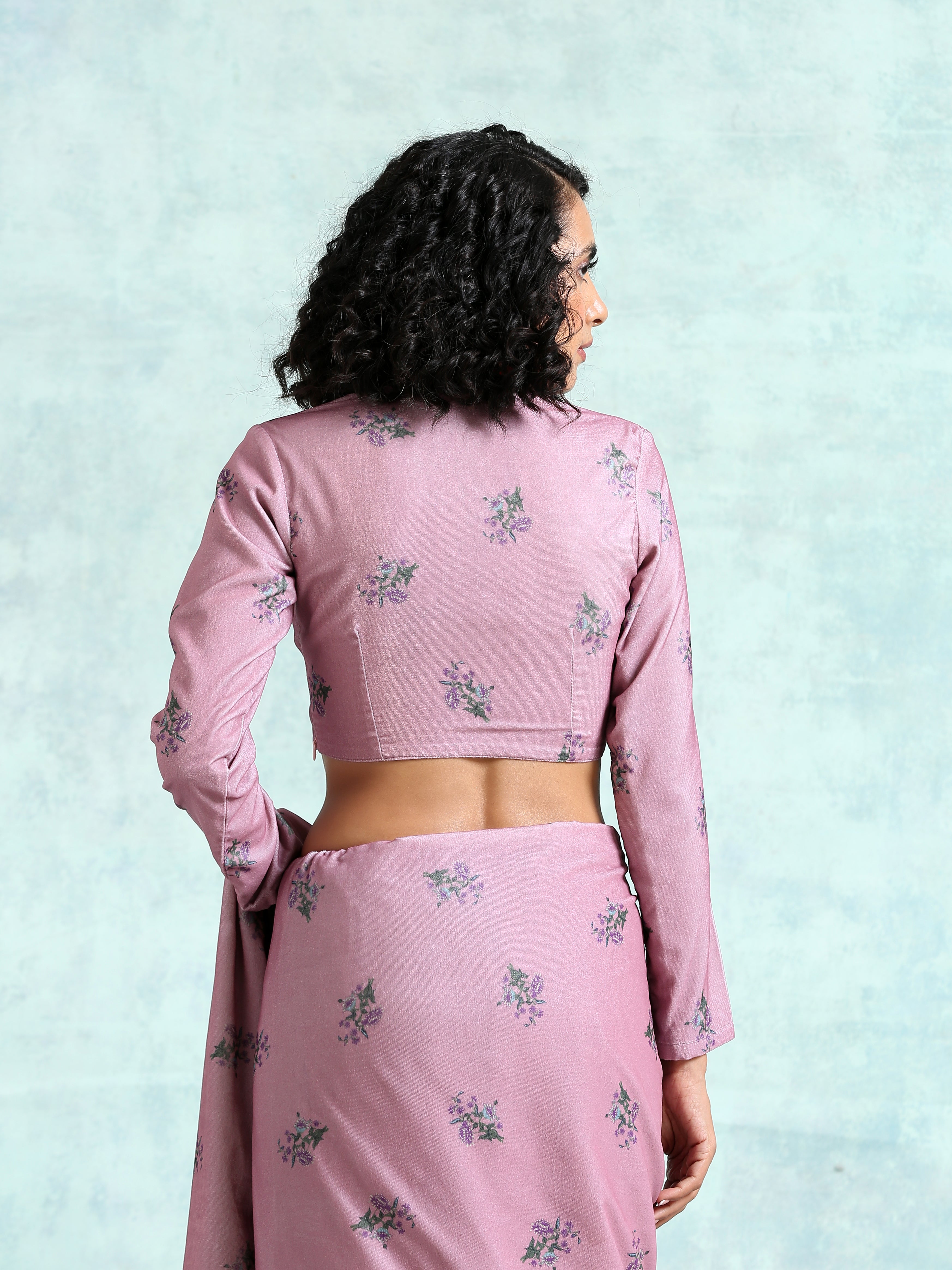 trueBrowns Light Mauve Printed Velvet Blouse