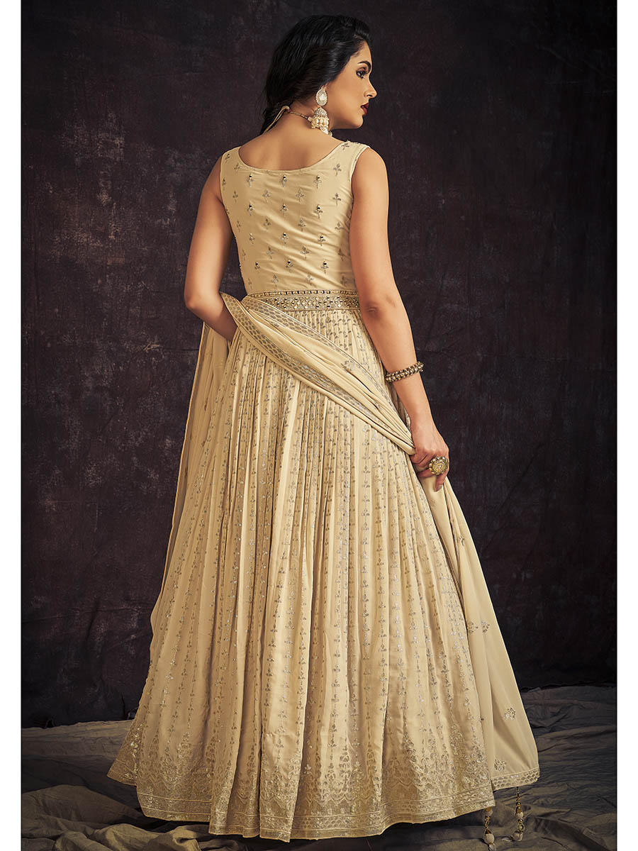 Myra Cream Real Georgette Designer Gown Style Suit - Distacart