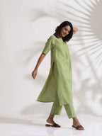 trueBrowns Green Slub Kurta Set - Distacart