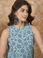InWeave Mint Blue Side Asymmetric Kurta Set