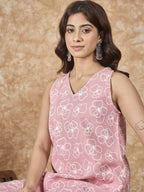 InWeave Pastel Peach V Neck Aline Kurta Set