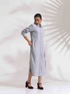 trueBrowns Grey Stripe Cotton Shirt Dress - Distacart