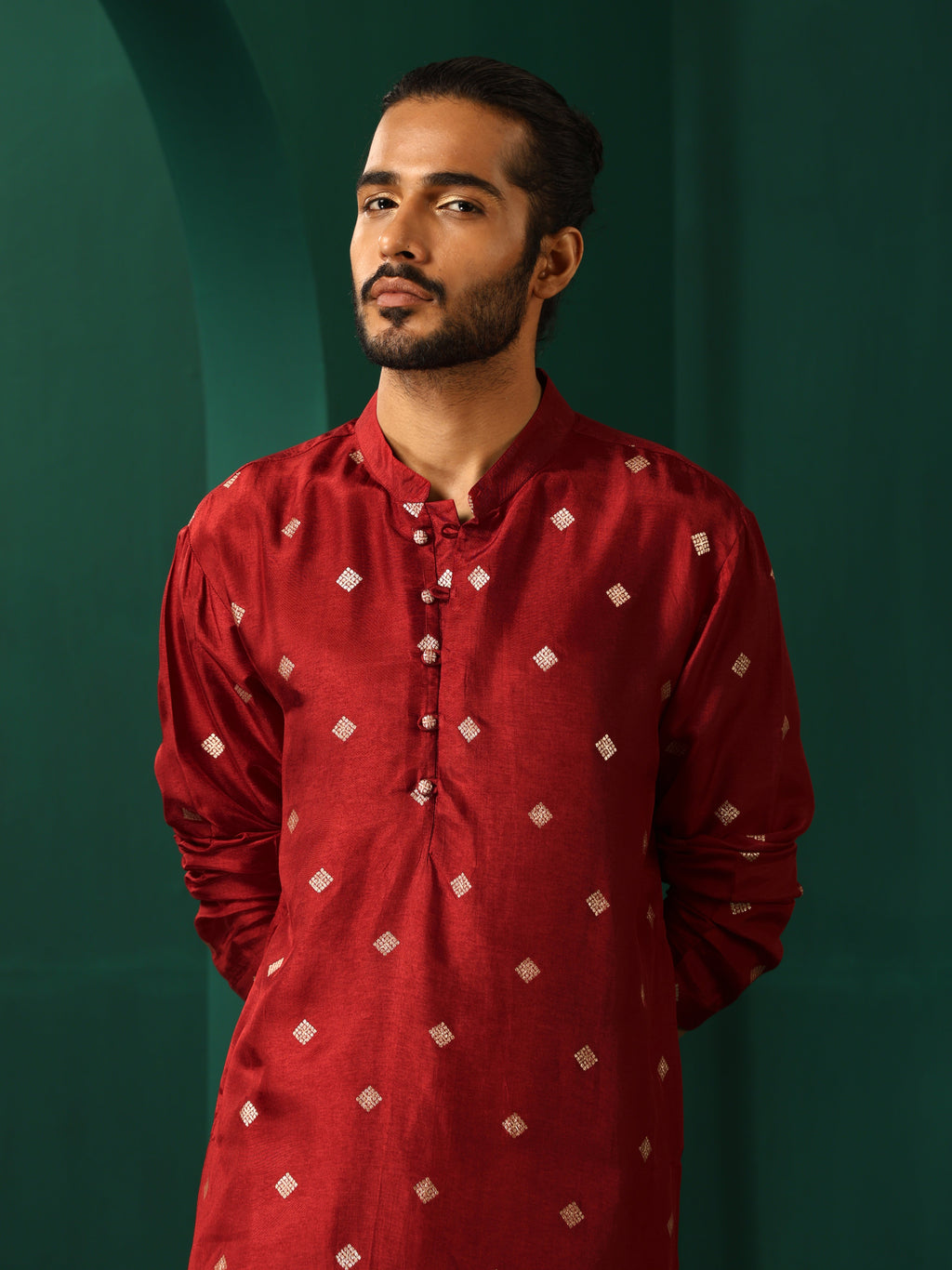 trueBrowns Men's Maroon Diamond Viscose Silk Long Kurta