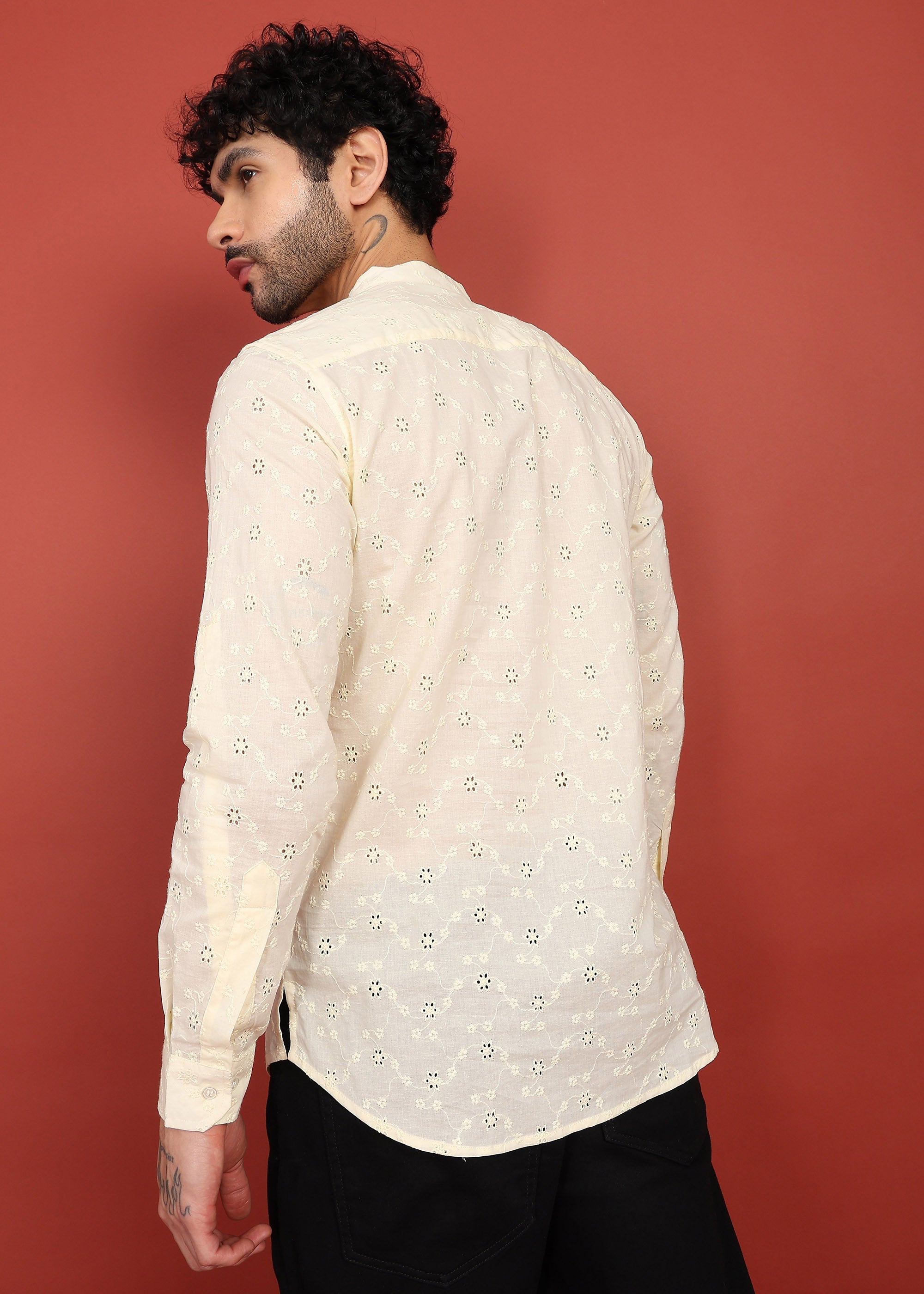 Fabmade Ivory Bloom Embroidered Short Kurta