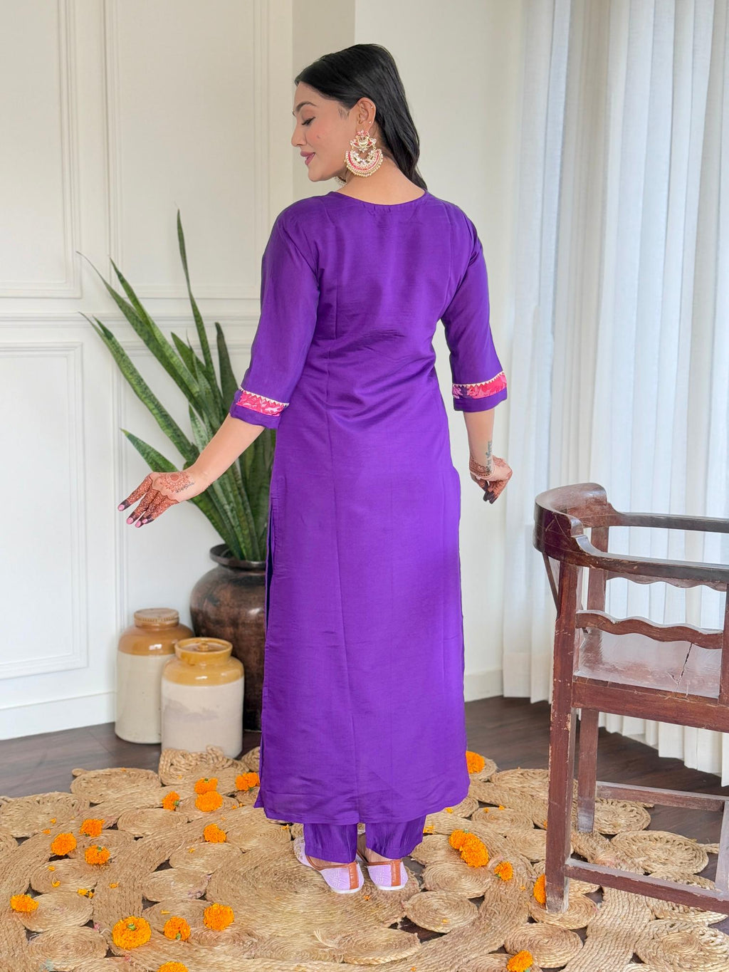The52 Women's Beautiful Roman Silk Embroidered Straight Kurta with Pant And Dupatta Set - Distacart