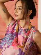 InWeave Purple Floral Peach Asymmetrical Dress - Distacart