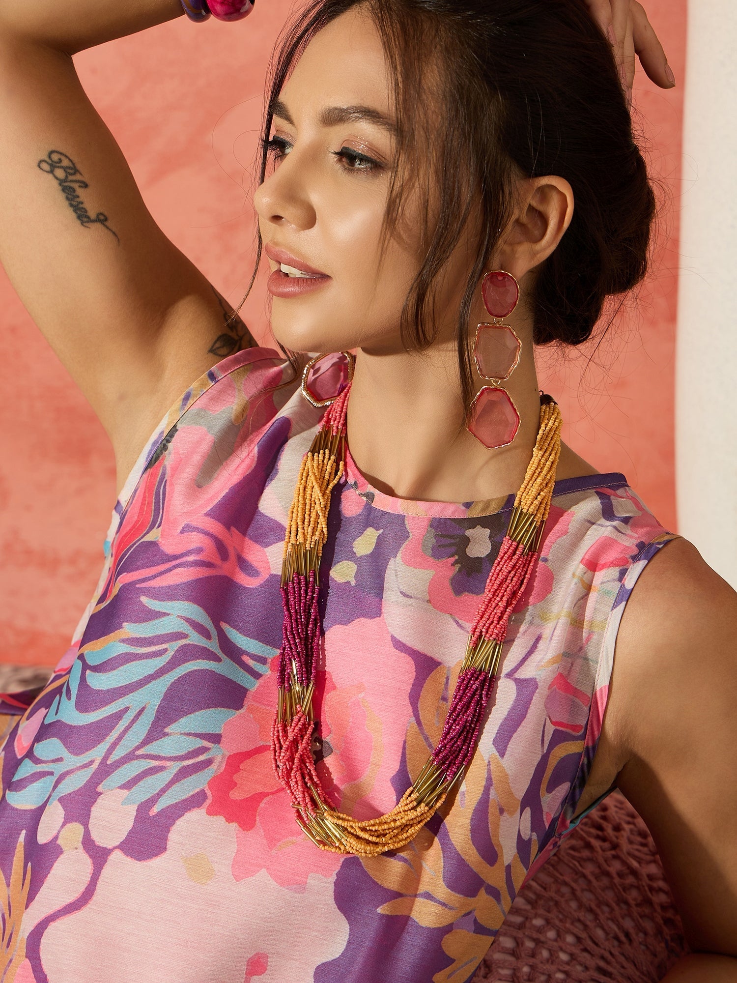 InWeave Purple Floral Peach Asymmetrical Dress - Distacart