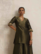 trueBrowns Olive Green Tissue Sharara Set - Distacart