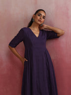 trueBrowns Purple Cotton Dobby Dress - Distacart