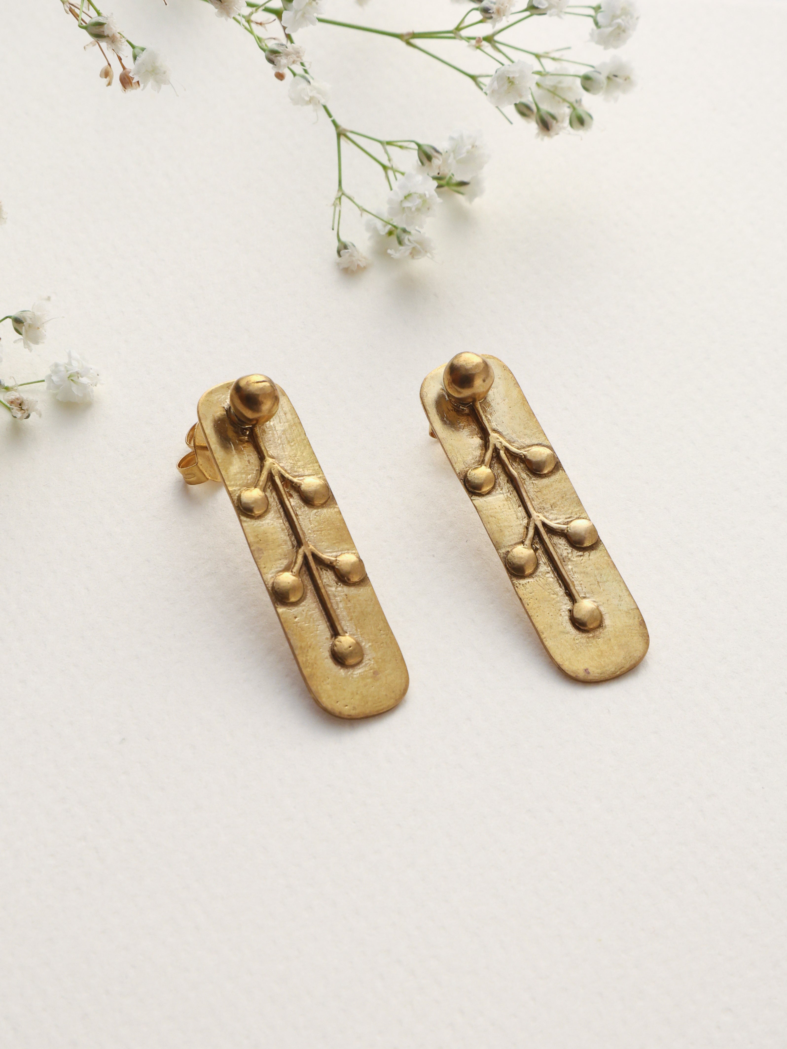 trueBrowns Brass Embossed Rectangular Earrings - Distacart