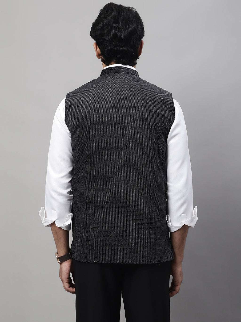 Even Apparels Men's Black Nehru Jacket With Welt Pockets