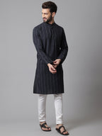 Even Apparels Black Pure Cotton Kurta With Band Collar - Distacart