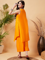 InWeave Women's Tangy Orange Short Kurta Palazzo Set