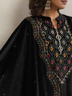 trueBrowns Black Velvet Geometric Embroidered Kurta Pant Dupatta Set - Distacart