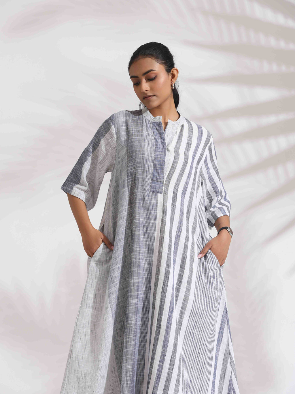 trueBrowns Off-White Cotton Multi Stripe Flared Dress - Distacart