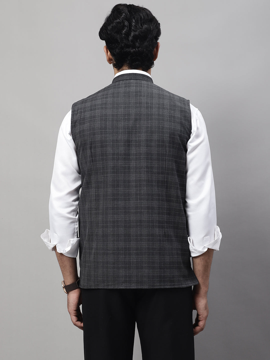 Even Apparels Men's Grey Nehru Jacket With Welt Pockets