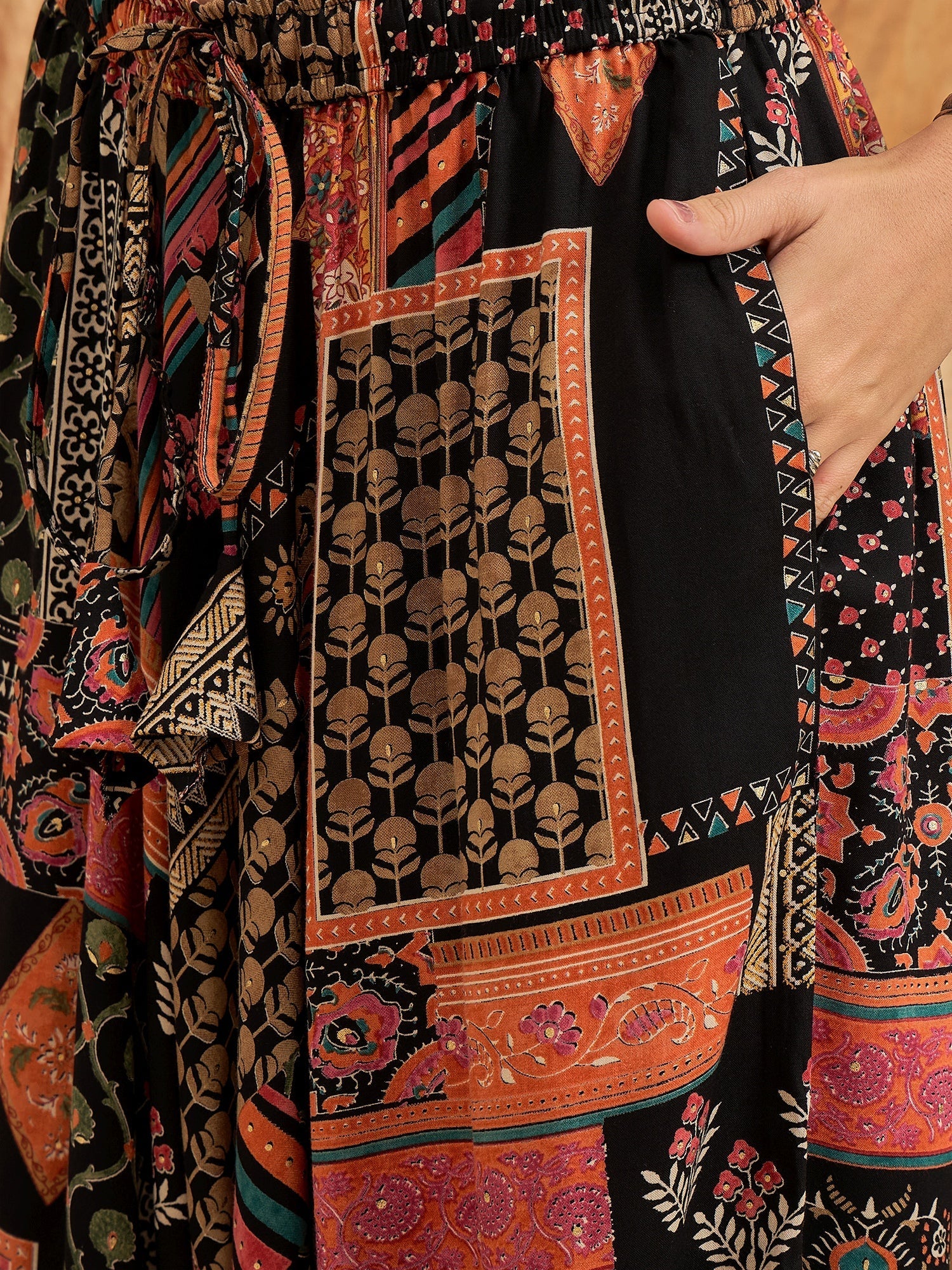 InWeave Black Multi Ethnic Harem Pant