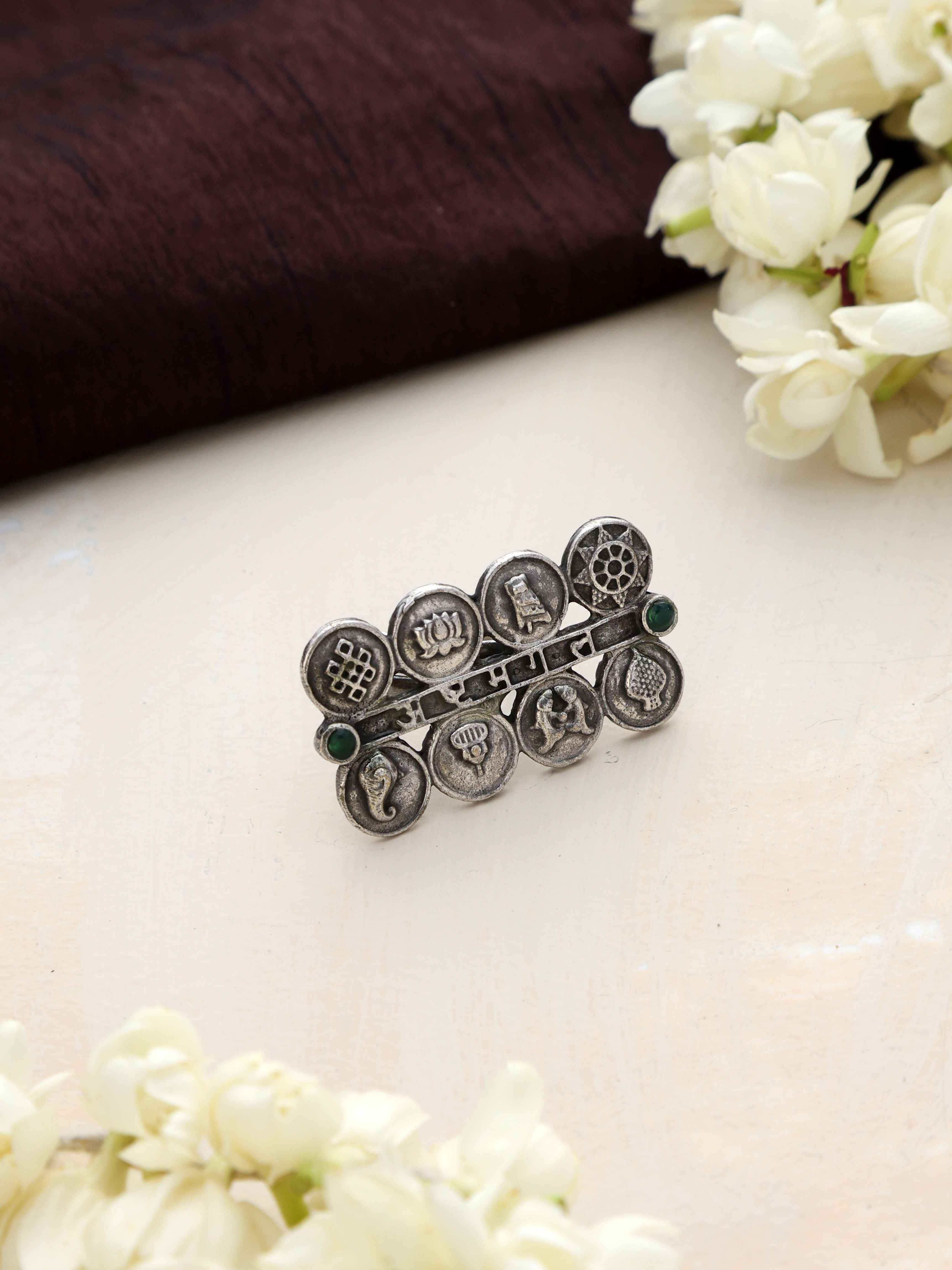 trueBrowns Silver Tone Abstract Sign Ring