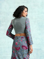 trueBrowns Grey Printed Sleeve Velvet Blouse
