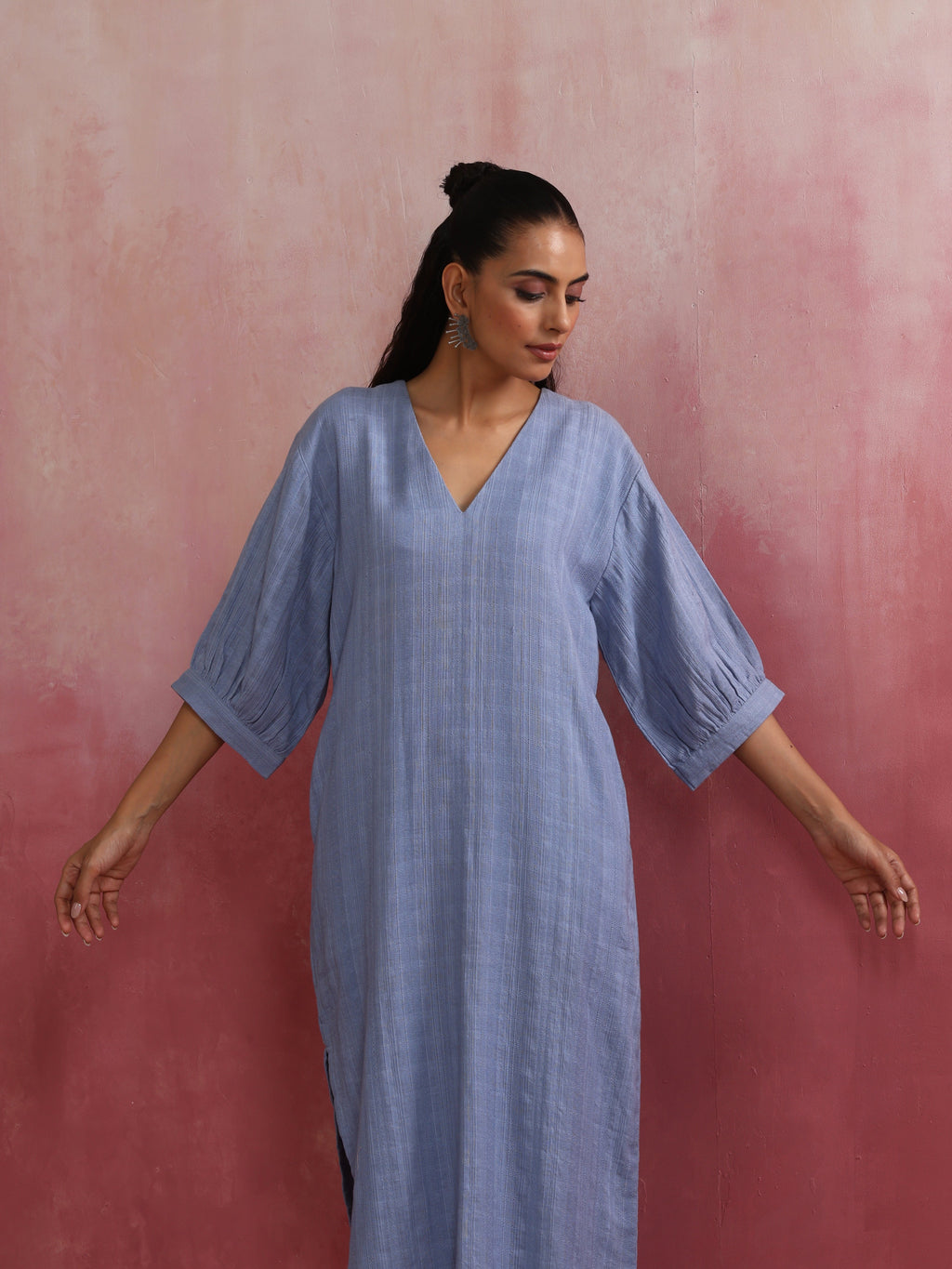trueBrowns Sky Blue Cotton Dobby Dress - Distacart