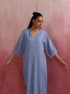 trueBrowns Sky Blue Cotton Dobby Dress - Distacart