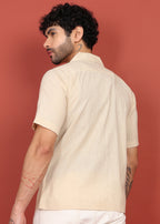 Fabmade Beige Bloom Embroidered Resort Shirt