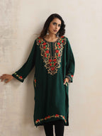 trueBrowns Green Kashmiri Floral Embroidered Woollen Phiran Kurta - Distacart