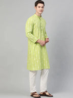 Fabmade Lime Green And White Printed Straight Kurta