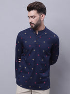 Even Apparels Blue Pure Cotton Short Kurta With Band Collar - Distacart