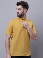 Even Apparels Yellow Pure Cotton Short Sleeves Kurta With Band Collar - Distacart