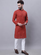 Even Apparels Rust Pure Cotton Kurta With Band Collar - Distacart
