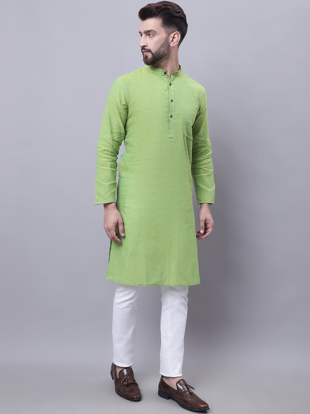 Even Apparels Green Pure Cotton Kurta With Band Collar - Distacart