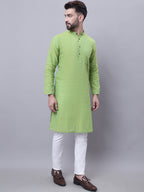 Even Apparels Green Pure Cotton Kurta With Band Collar - Distacart