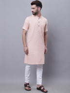 Even Apparels Peach Pure Cotton Short Sleeves Kurta With Band Collar - Distacart