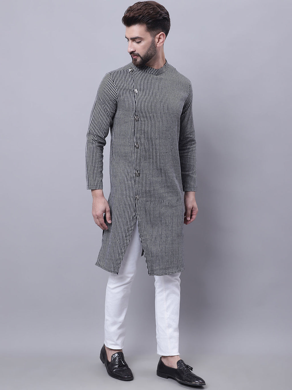 Even Apparels Black Sherwani Kurta With Asymetrical Cut - Distacart