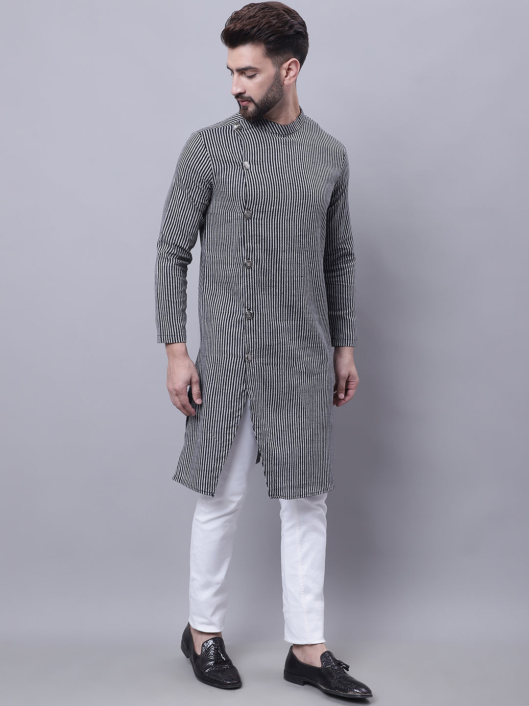Even Apparels Black Sherwani Kurta With Asymetrical Cut - Distacart
