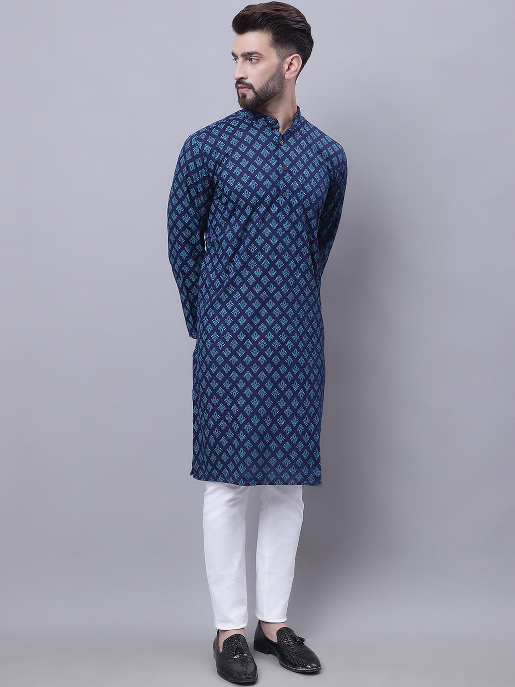 Even Apparels Blue Pure Cotton Kurta With Band Collar - Distacart