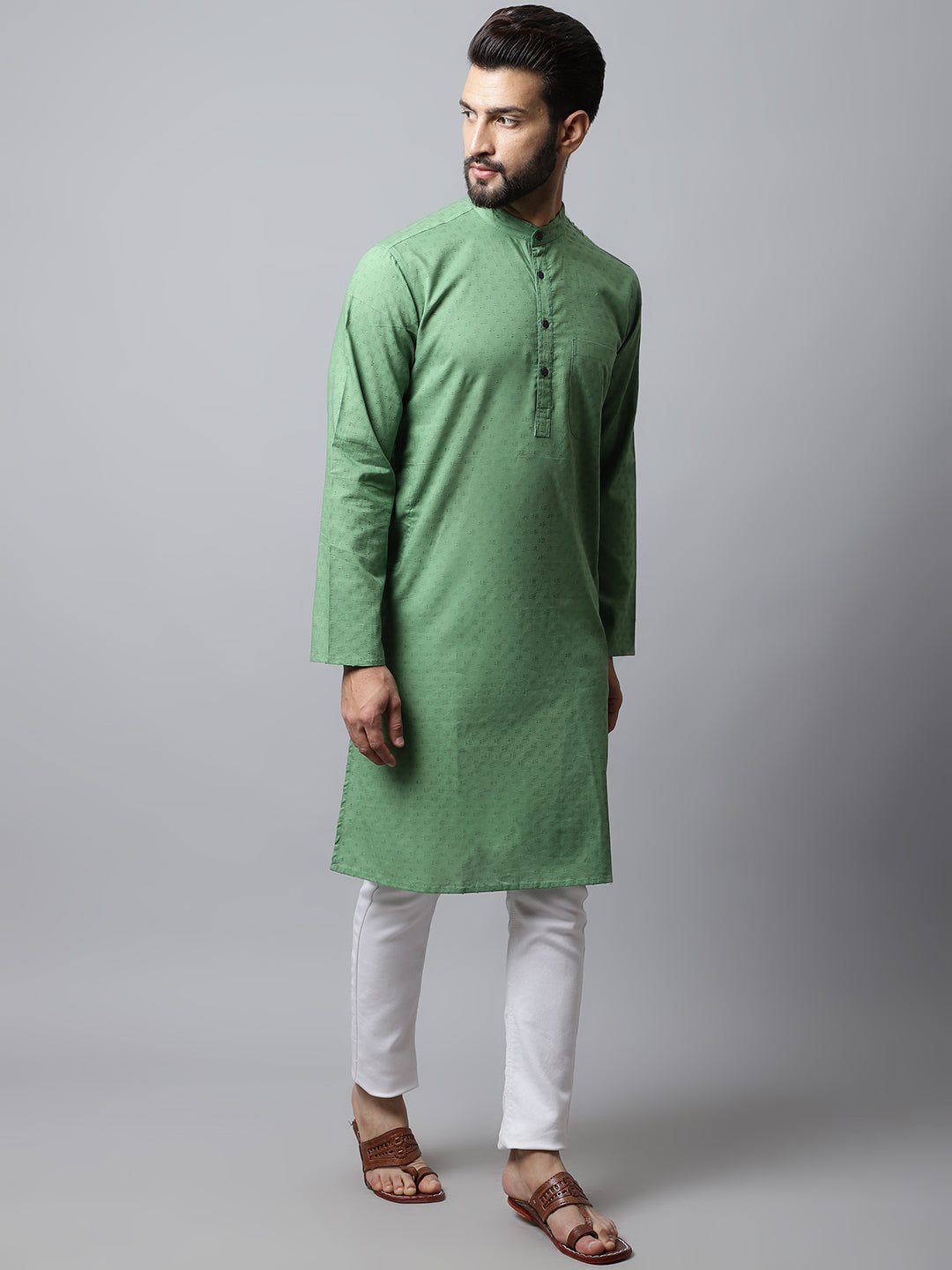 Even Apparels Green Solid Kurta With Band Collar - Distacart