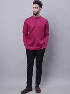 Even Apparels Wine Pure Cotton Short Kurta With Band Collar - Distacart