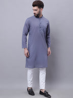 Even Apparels Grey Pure Cotton Kurta With Band Collar - Distacart