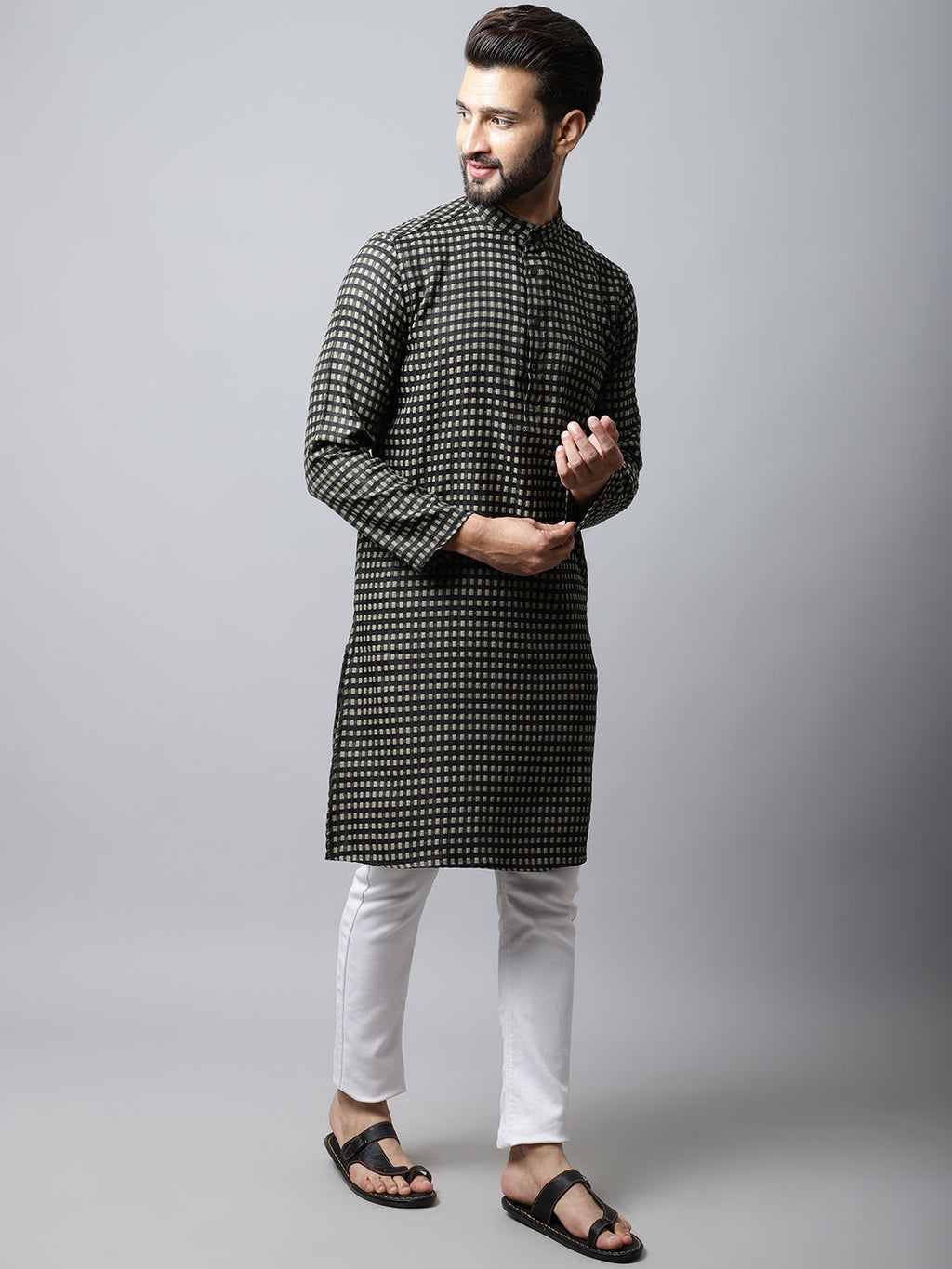 Even Apparels Brown Pure Cotton Kurta With Band Collar - Distacart