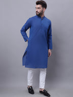 Even Apparels Blue Pure Cotton Kurta With Band Collar - Distacart