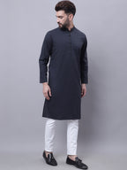 Even Apparels Black Pure Cotton Kurta With Band Collar - Distacart