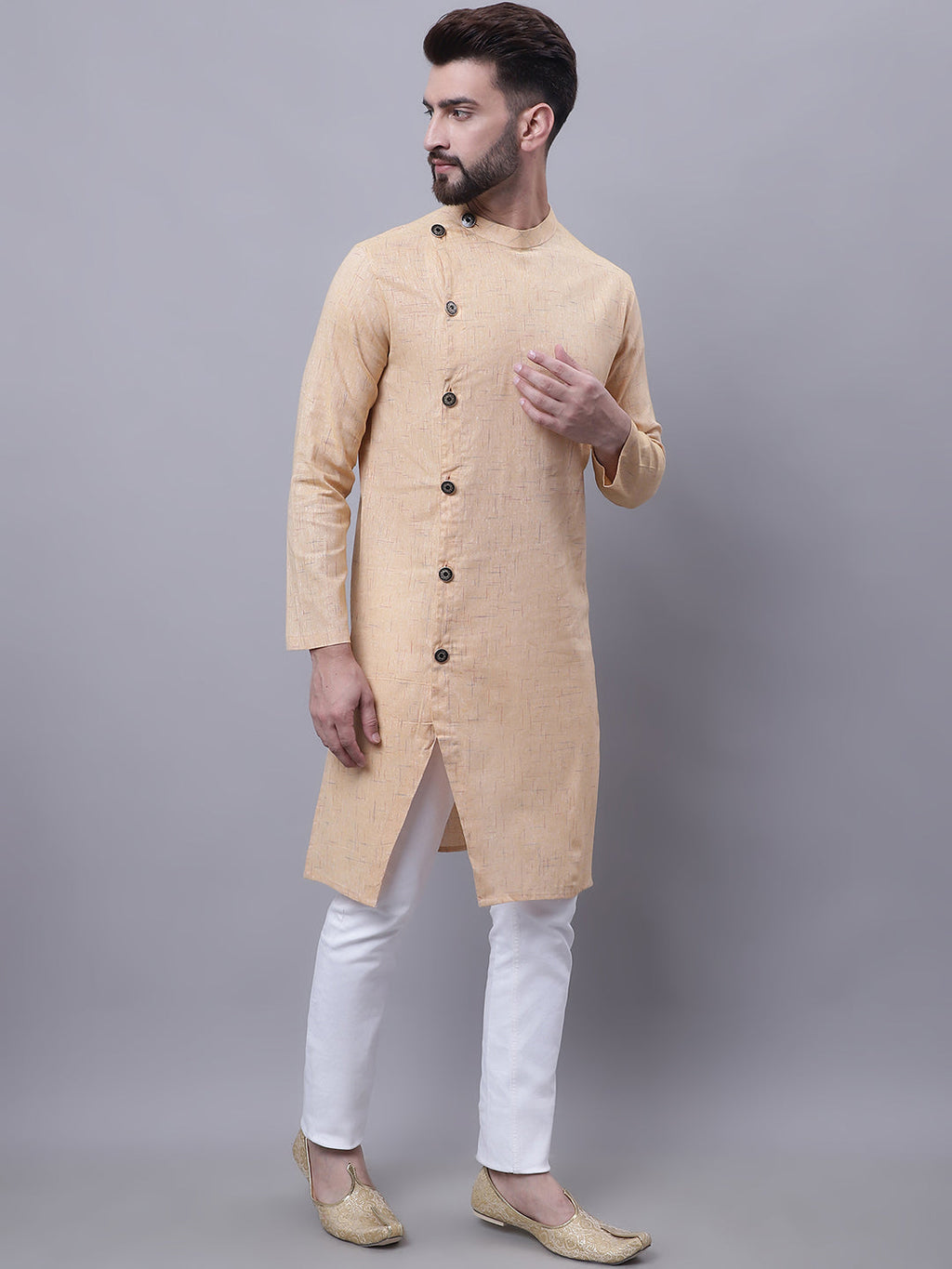 Even Apparels Beige Sherwani Kurta With Asymetrical Cut - Distacart