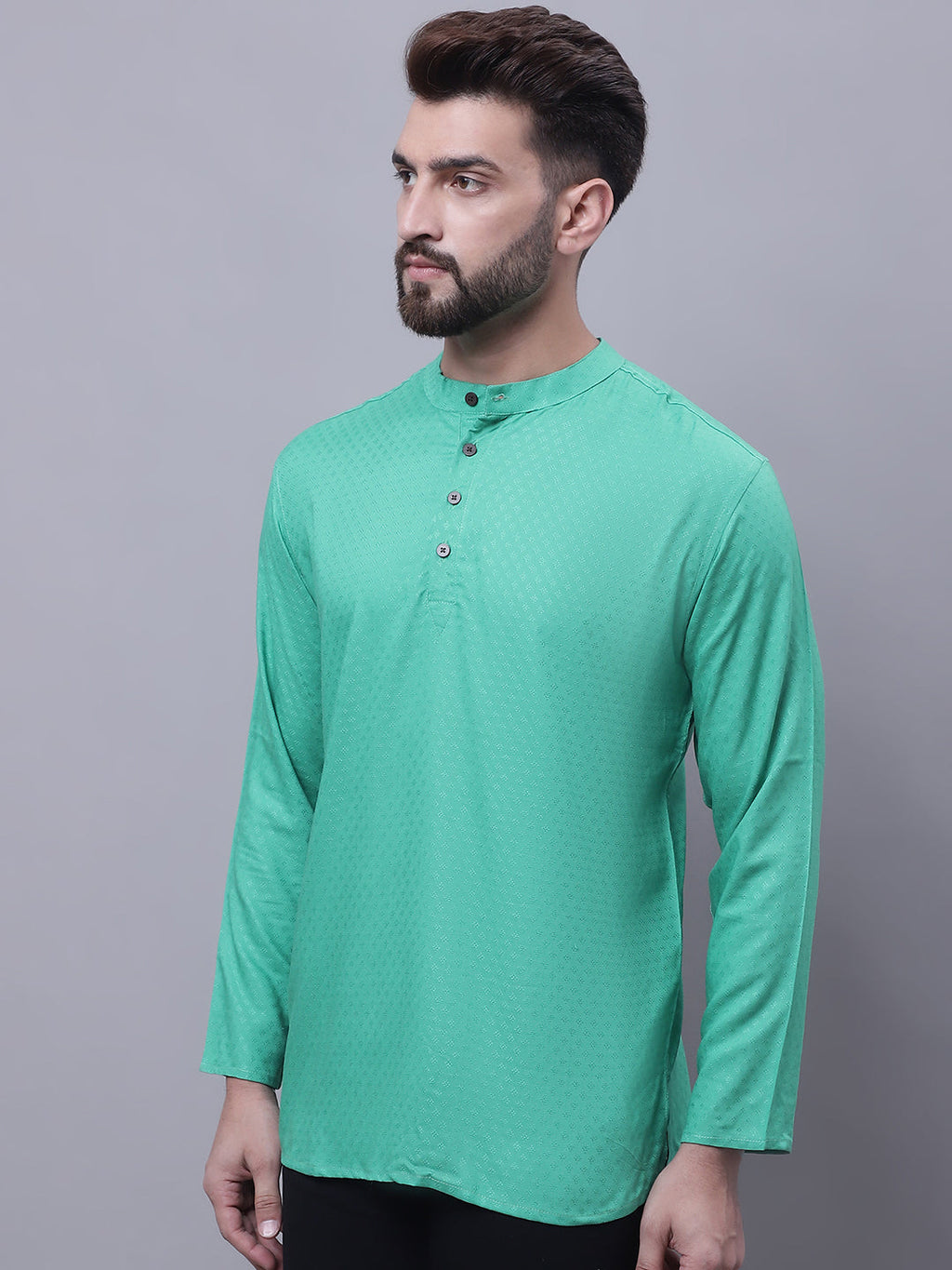 Even Apparels Green Pure Cotton Short Kurta With Band Collar - Distacart