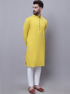 Even Apparels Yellow Pure Cotton Kurta With Band Collar - Distacart